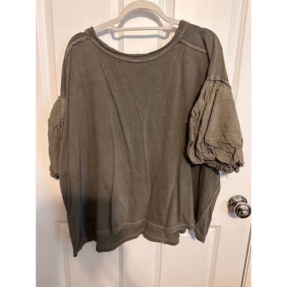 WE THE FREE BLOSSOM GREEN TEE BALLOON PUFF SLEEVE LARGE - Picture 1 of 2